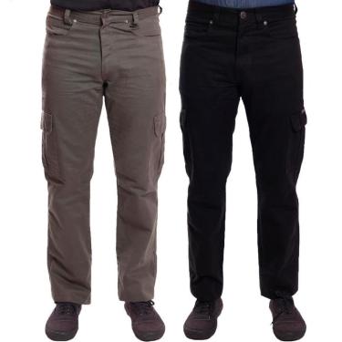 Imagem de Kit 2 Calças Sarja R7Jeans Masculina Modelo Cargo 100% Algodão-Masculino