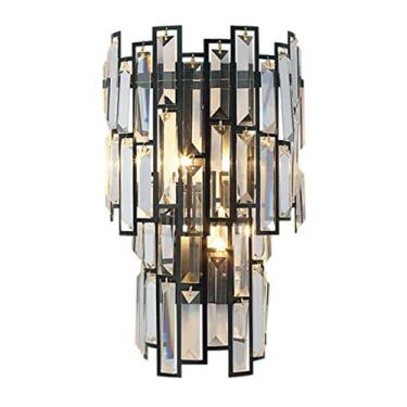 Imagem de Arandela de parede com 2 lâmpadas, em aço inoxidável preto, com cúpula de cristal transparente em camadas, ideal para ambientes internos como sala de estar, banheiro e corredor (Preta)
