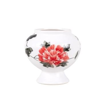 Imagem de KEG801302 Vaso de flores de cerâmica chinês pintado à mão, armário de TV doméstico, enfeite de arranjo de flores de mesa de jantar, vaso de utensílios de flores de luxo com luz de orquídea