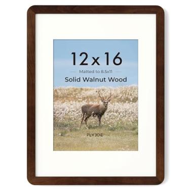 Imagem de FLYJOE Porta-retrato de 30 x 40 cm – Moldura para pôster de madeira de nogueira maciça 30 x 40 cm, moldura de 30 x 40 cm com tapete para 21 x 28 cm, vidro temperado e ferragens para pendurar incluídos