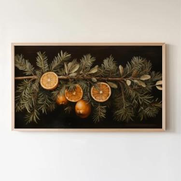 Imagem de Cartazes de parede, botânico, Natal, tela, guirlanda, cítrico, limão, ramo perene, pôster, decoração de parede, pintura, pintura, arte, quarto, casa, férias, decoração de Natal, sem moldura