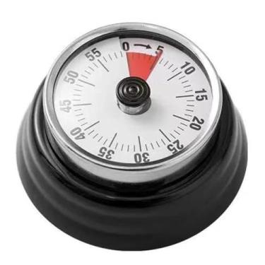 Imagem de Cronômetro De Cozinha Imã Lembrete Mecânico De Aço Inoxidável Contagem Regressiva Casa Analógico(Preto)