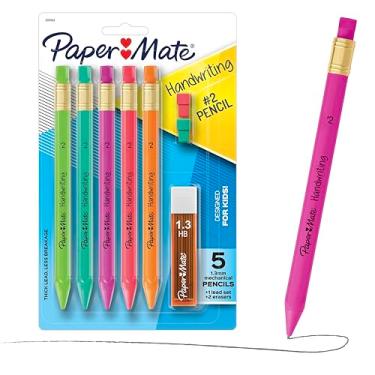 Imagem de Paper Mate Conjunto de lápis mecânicos triangulares de caligrafia com refis de chumbo e borracha, 1,3 mm, material escolar, material de escritório, lápis de esboço, lápis de desenho, cores divertidas,
