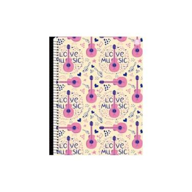 Imagem de Caderno Universitário, 80 Folhas Pautadas, Espiral, Rosa, Tema Musical Feminino, 20x27,5cm