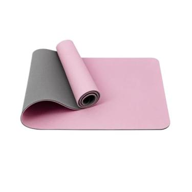 Imagem de Tapete de ioga 1/3 polegada super grosso dupla face antiderrapante profissional TPE tapete de ioga adequado para piso de Pilates (rosa cinza)