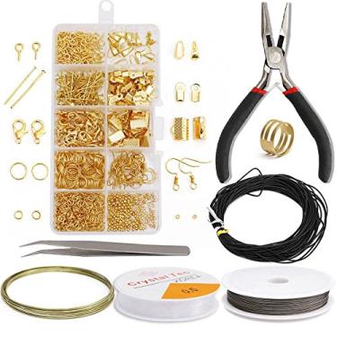Imagem de Kit de Fabricação Bijuterias Conjunto Inicial Acessórios para com Ferramentas e Reparo Contas Alicates Prata Fio Ferramenta