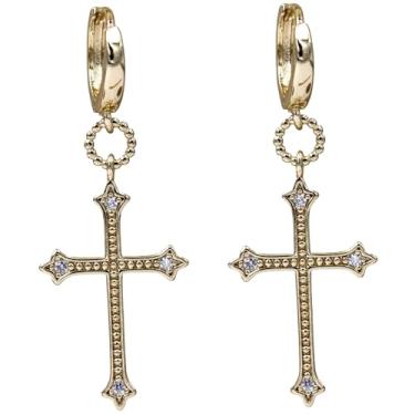 Imagem de Brincos femininos banhados a ouro 18K, brincos pendentes de flor/coração, brincos hipoalergênicos de zircônia cúbica, leves, festas, brincos de ouro, joias para presentes, moda, One Size, Latão