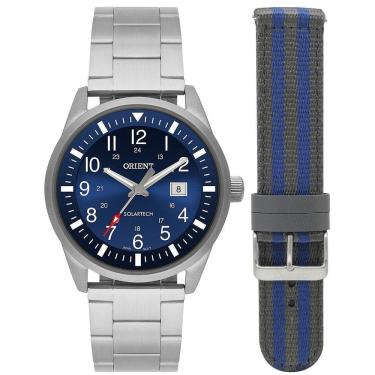 Imagem de Relogio Orient Masculino Solar Prata Azul Troca Pulseira