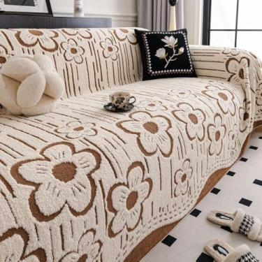 Imagem de Capas de sofá, protetor de sofá elástico macio, fácil de instalar, lavável na máquina, para animais de estimação e crianças, móveis de sala de estar - marrom | 180 x 520 cm