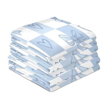 Imagem de Wassud Gingham Bows Toalhas de prato de cozinha azuis pacote com 6 panos de prato macios com laço para pendurar toalha de mão de secagem rápida super absorvente toalhas de chá de mesa decorativas 71 x