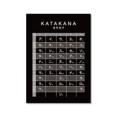 Imagem de Pôster do gráfico do alfabeto japonês Hiragana Katakana preto e branco pintura em tela educação aprender impressões escritório decoração sala de aula (SKU8,27.9x35.6 cm = (28x35 cm), sem moldura)
