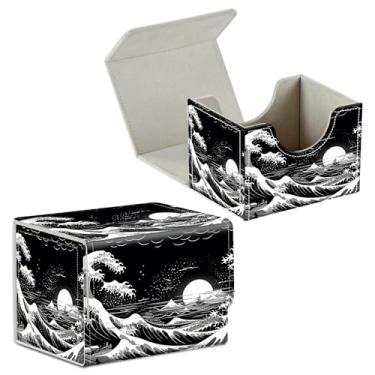 Imagem de BFDHGQZC Caixa de baralho para cartas colecionáveis Commander Deck Caixa de armazenamento de cartões com ímã forte Magic Premium Gathering Deck Box Cover para TCG CCG Magic Cards, Great Wave