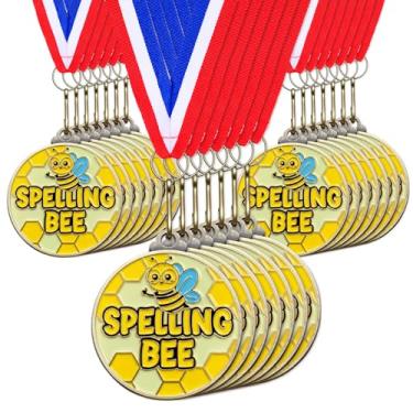 Imagem de Cunno 20 medalhas de abelha ortográfica a granel 5.1 cm medalhas de prêmio favo de mel com fita de pescoço Troféu Prêmios Vencedor Presente para Escola Sala de Aula Estudantes Ensinando Competições