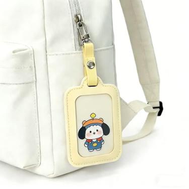 Imagem de Suporte de crachá de botão redondo, porta-crachá de bolsa de couro PU colorido, porta-chaves, estojo de exibição de botão transparente portátil, porta-chaves, capa de pingente de mochila à prova