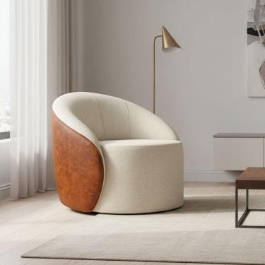 Imagem de Poltrona Sala Orgânica Lua Giratória Sintético Pu Nozes/linho Bege D03 - D`rossi