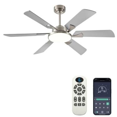 Imagem de JSAITEE Ventiladores de teto com luzes, ventilador de teto de perfil baixo de 132 cm com luz e controle remoto/aplicativo, ventilador de teto moderno de níquel com montagem embutida, regulável 3 CCT