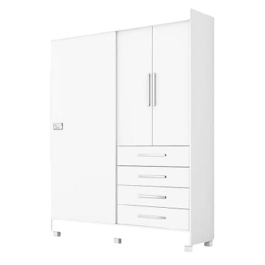 Imagem de Módulo Georgia Guarda Roupa 3 Portas e 4 Gavetas Branco / Branco / Rosa J&A Móveis
