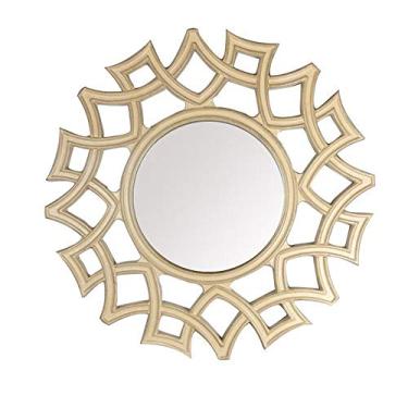 Imagem de Espelho de entrada estilo europeu sofá de sala de estar estilo americano espelho decorativo simples espelho de maquiagem redondo dourado