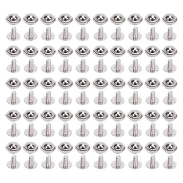 Imagem de Conjunto de rebites hexagonais 50 peças 8 mm liga de zinco couro artesanato rebites tachas com parafusos ranhurados para cintos bolsas decoração e reparo de roupas (prata)