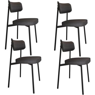 Imagem de Kit 04 Cadeiras Estofada Para Sala de Jantar Astrid Preto C01 Linho Preto - Lyam Decor