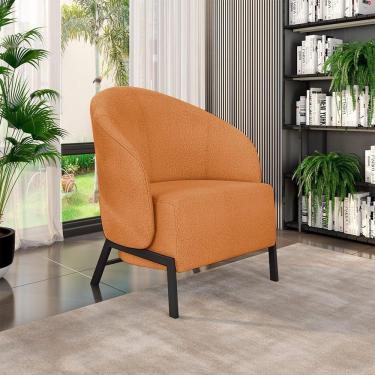 Imagem de Poltrona Decorativa Sala De Estar Kenya Pés Em Ferro Bouclê Preto/terracota G33 - Gran Belo
