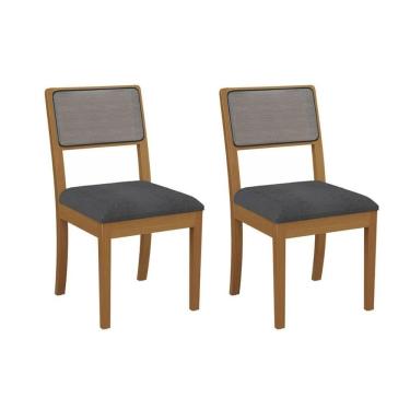Imagem de Kit 2 Cadeiras Sala Jantar Lola 2cmm001ca Premium Madeira Maciça 2 Un Carvalho-boucle Grafite-tela Grafite - Kappesberg