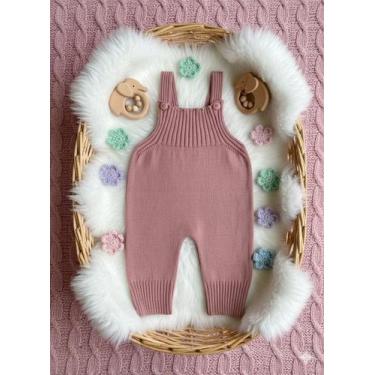 Imagem de Jardineira Macacão Tricot Bebê Recém Nascido Vira Pé Menina e Menino -