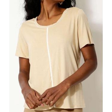 Imagem de Blusa Feminina Decote Redondo Manga Curta Marisa-41065, Bege, M