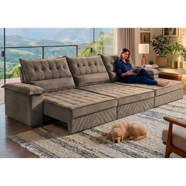Imagem de Sofá Retrátil e Reclinável 4,20m com Molas e Espuma D33 Thunder. Velusoft Cama inBox