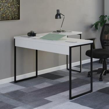 Imagem de Escrivaninha Mesa Escritório em L Work 120cm Industrial Branco E Preto