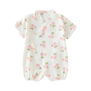 Imagem de Macacão De Algodão Com Estampa Completa Para Bebês Meninas, Manga Curt