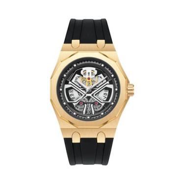 Imagem de Relógio De Quartzo Masculino Preto Com Design Esqueleto Punk, Pulseira