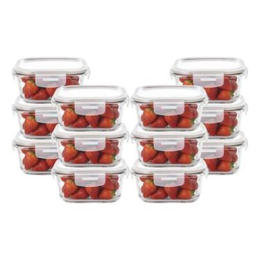 Imagem de 12 Pote Hermético de Vidro Quadrado Com Tampa 520ml Alimentos - Aratem