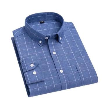 Imagem de Camisa Formal Masculina De Manga Longa 100% Algodão, Estampa Xadrez, C