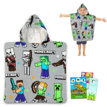 Imagem de Minecraft Conjunto de toalhas com capuz para crianças, meninas, meninos - Conjunto de poncho de toalha de banho Minecraft com tatuagens, mais | Conjunto de banheiro para meninos