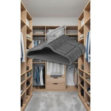 Imagem de 50 Cabides Veludo Slim Antideslizante Cinza - Guarda-Roupa O - Congrat