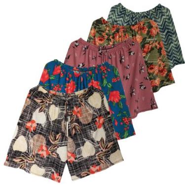 Imagem de Kit 3 Shorts Feminino Malha Fria Estampado Verão Soltinhos - PMQ, Sort
