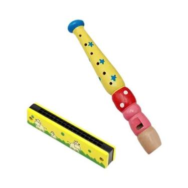 Imagem de Flauta De Madeira Infantil Com Desenhos Animados De 6 Furos E Gaita De