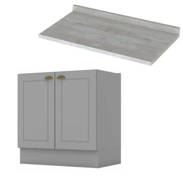 Imagem de Balcão Henn 80cm Com Tampo Mdf Para Cozinha Cinza/calcare