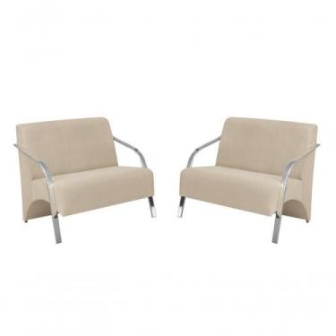 Imagem de Kit 2 Poltronas 2 Lugares Vênus Braço Alumínio Suede - D SALLA