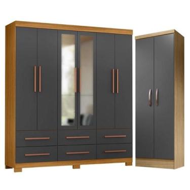 Imagem de Guarda Roupa Casal New Kansas com Espelho e Armário Multiuso New Egito