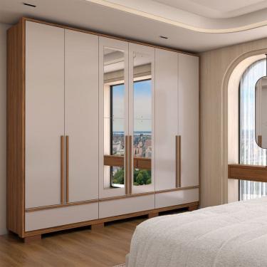 Imagem de Guarda-Roupa Casal Hill 6 Portas 3 Gavetas com Espelho 100% Mdf Freijó Trend/Off White Tx - Panorama Móveis