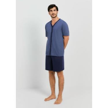 Imagem de Pijama Curto Masculino com Botões - Azul P-Masculino