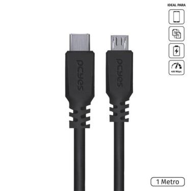 Imagem de Cabo USB Tipo-C Para Micro USB B 2.0 Preto 1 Metro Pucmp-1 - PCYES