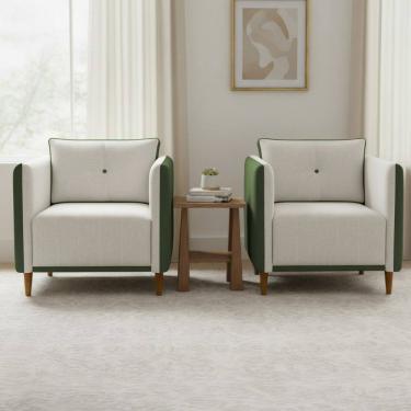 Imagem de Kit 2 Poltronas Decorativa Para Sala Recepção Consultório Aviv Luxo Corino e Linho
