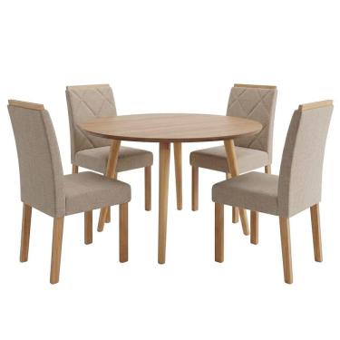 Imagem de Mesa de Jantar Redonda Dani MDF Com 4 Cadeiras Estofadas Linho MOLCI
