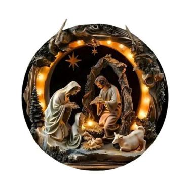 Imagem de Guirlanda De Natal Artesanal De Madeira Com Presépio 2D Plano Para Dec
