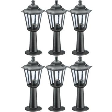 Imagem de 6 Balizadores Luminárias de Chão Muro 44x18cm Preto Colonial Termoplás