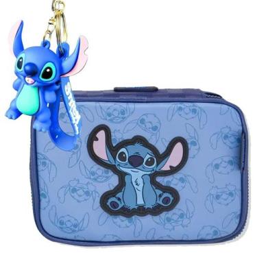 Imagem de Estojo Escolar Box e Chaveiro Azul Infantil Stitch Disney - Zona Criat