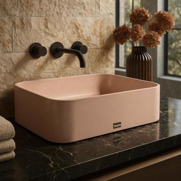 Imagem de Cuba Rosa Grande Sobrepor Banheiro Retangular 50x35 Apoio Lavabo Concr